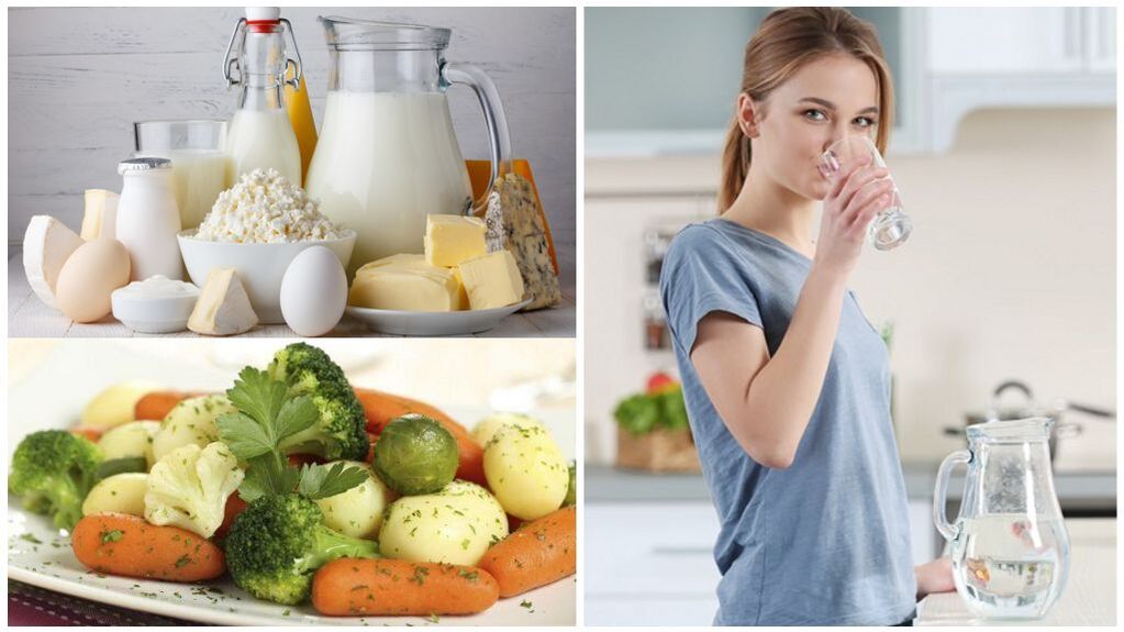 Chế độ ăn cho đợt cấp của bệnh gút - nước, các sản phẩm từ sữa, rau luộc