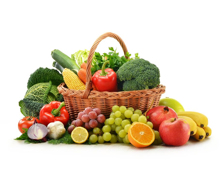 trái cây tươi và rau quả trong chế độ ăn kiêng